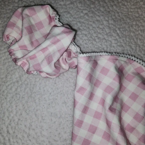 NWT Dolls Kill Pink And White Plaid Sexy Peasants Style Crop Top 😍 - Picture 6 of 7